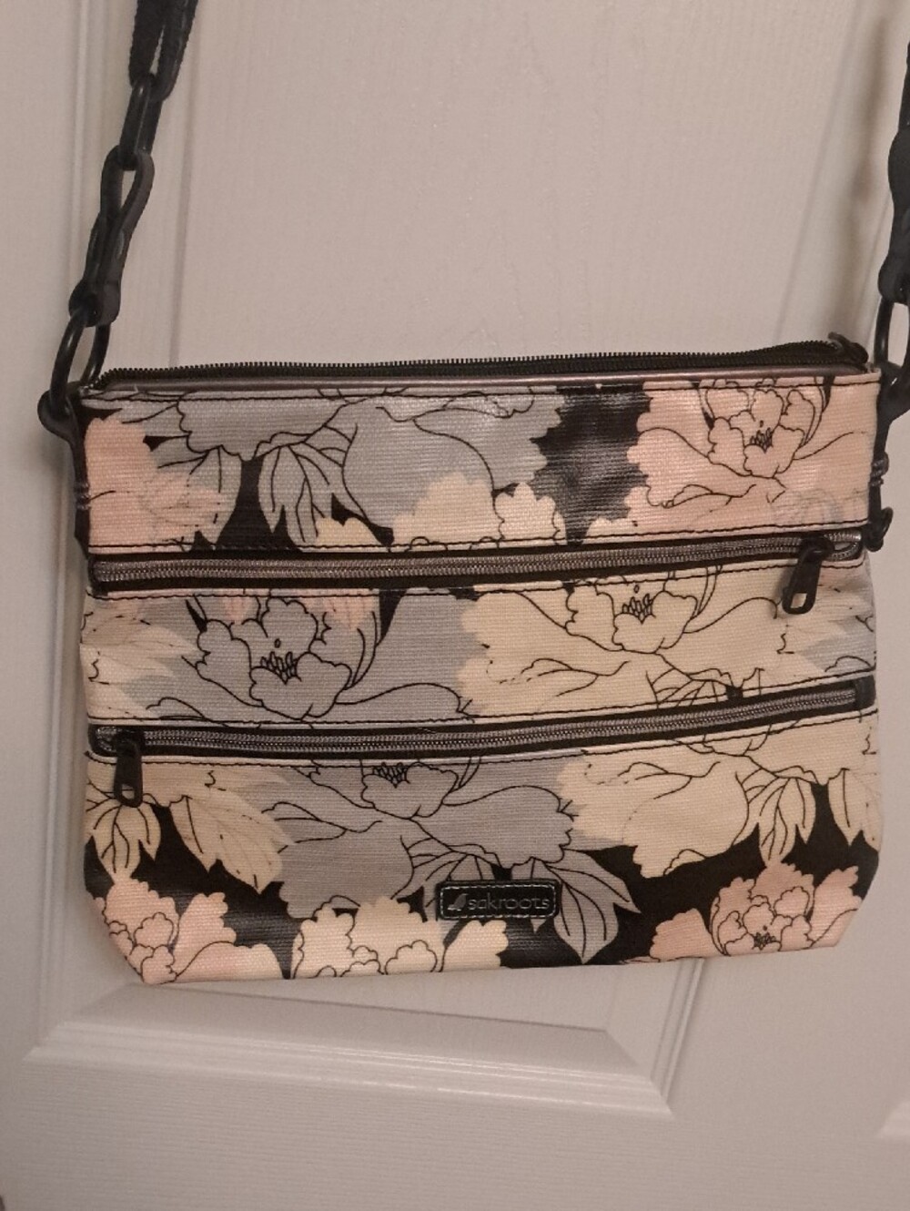 Floral Crossbody Bag in Black, Cream and Pink